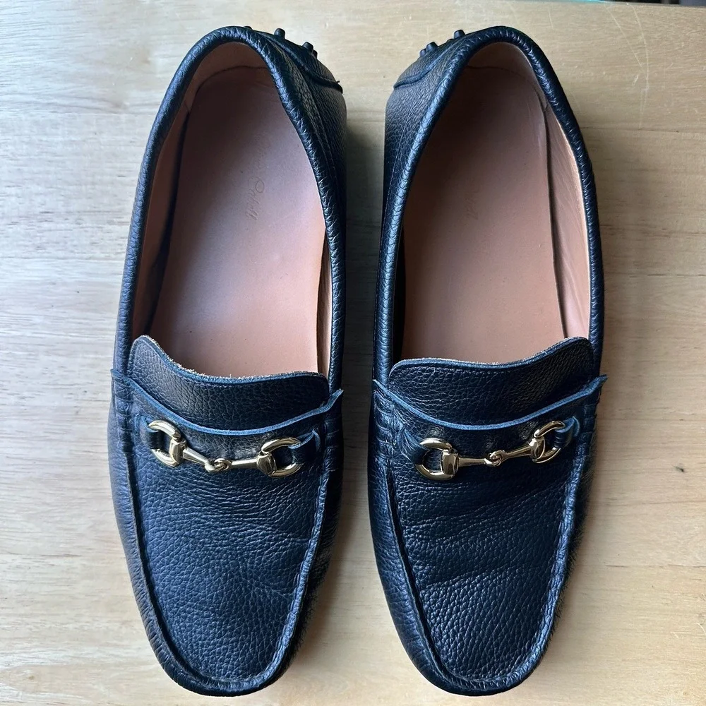 Oliver Cabell Driving Loafer Men's Size 10 US Gold Horsebit Black Pebble Leather